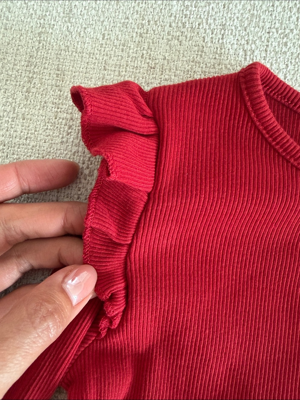 H&M Red Long-Sleeve Ruffle Shoulder Tee - Picture 3 of 4